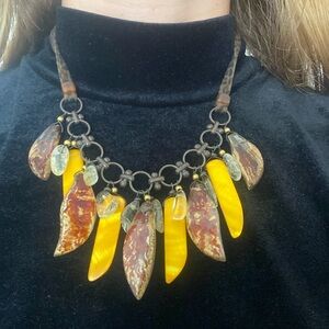 Bold Statement Necklace with Amber-Style Pendants